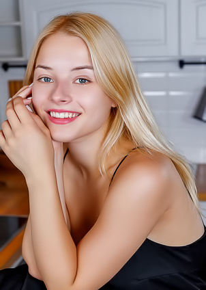 Bianca Bell Voluptuous Blue-eyed Beauty Smiles Naughtily