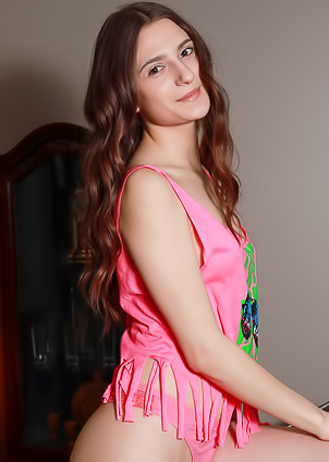 Sexy Brunette Afina Exposing Her Shaved Pussy And Curvaceous Ass