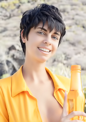 Kensi Dressed In A Bold Orange Crop Top That Hugs Her Perfect Breasts And A Matching Mini Skirt