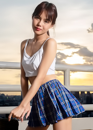Rose Sarinz Ponytailed Asian Cutie Flips Up Her Plaid Skirt To Reveal Her Sexy Booty