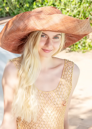 Emily Swan Wearing Nothing But A Gold Mesh Top