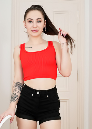 Emma Evans Sleek And Petite As She Peels Her Clothes Off