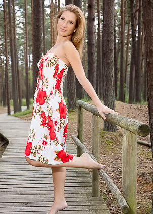 Lera F Teases With Long Locks And Shaved Allure In The Forest With Tantalizing Upskirt Views