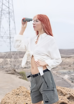 Lilly Mays Teases In The Outdoors With Long Hair And Sneakers On Display