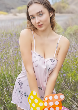 Bozhena Spreads Her Legs in Field for Pussy Closeup