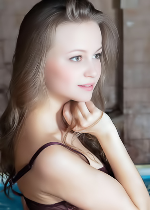 Alexandras soft skin glows under moonlight as she spreads legs by the pool